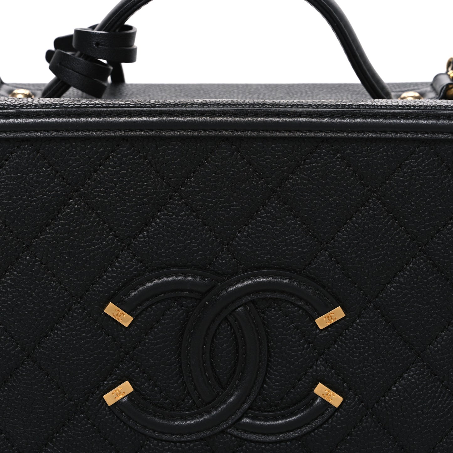 Caviar Quilted Large CC Filigree Vanity Case Black