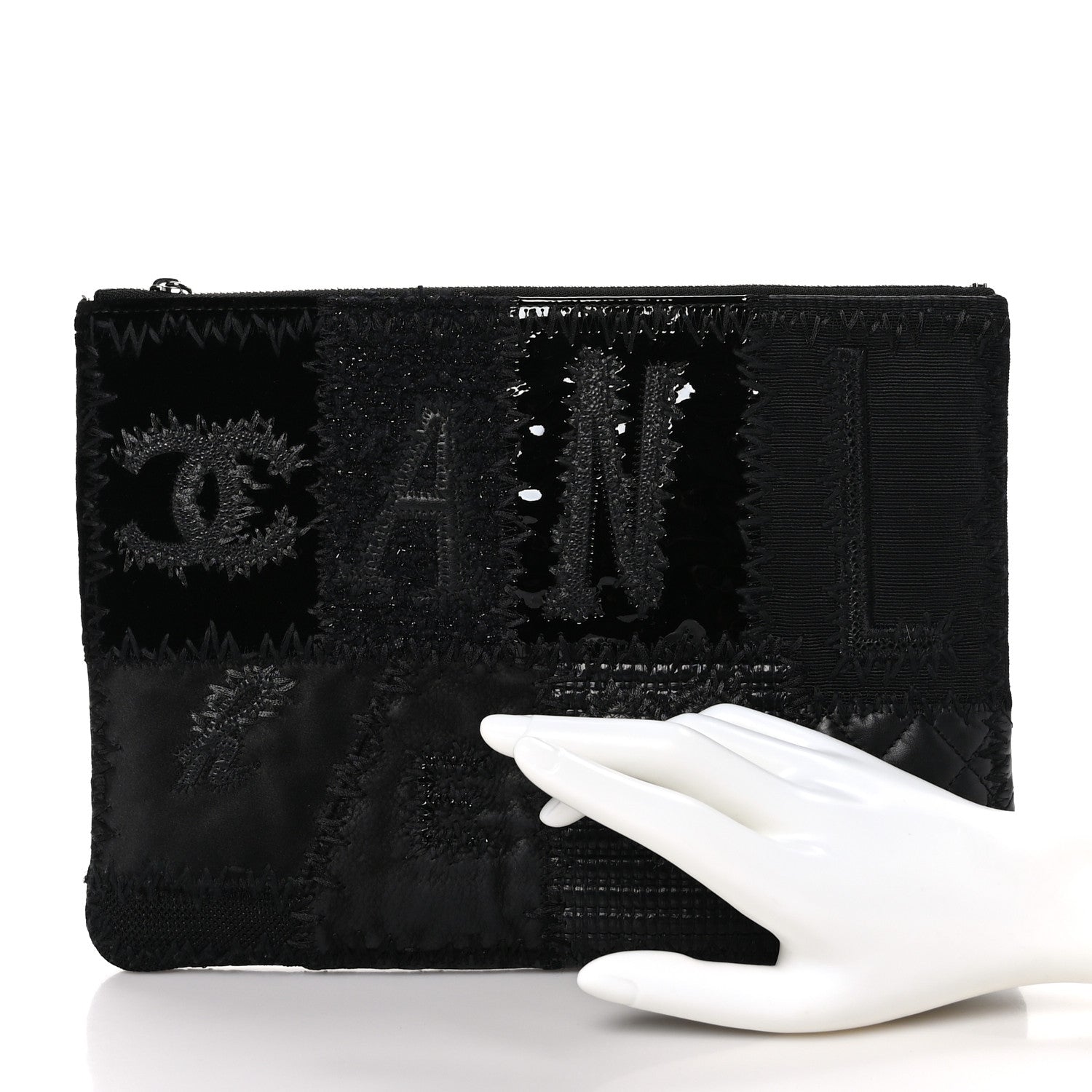 Chanel Tweed Patchwork Aged Calfskin Quilted Medium Cosmetic Case Black 2 of 10