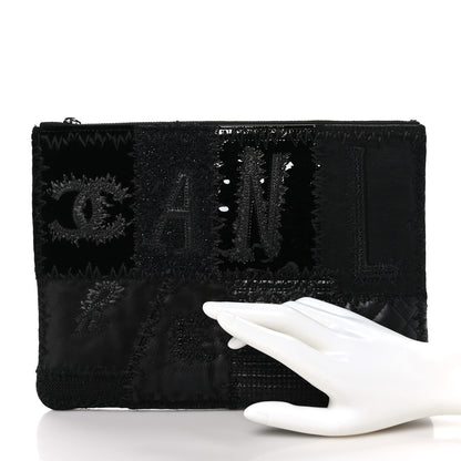 Chanel Tweed Patchwork Aged Calfskin Quilted Medium Cosmetic Case Black 2 of 10