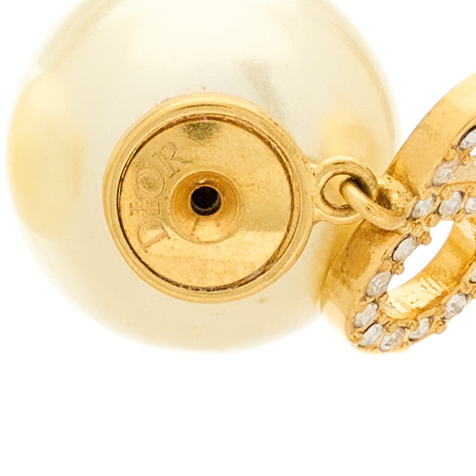 Pearl Crystal Mise En Dior Logo Tribal Earrings Gold