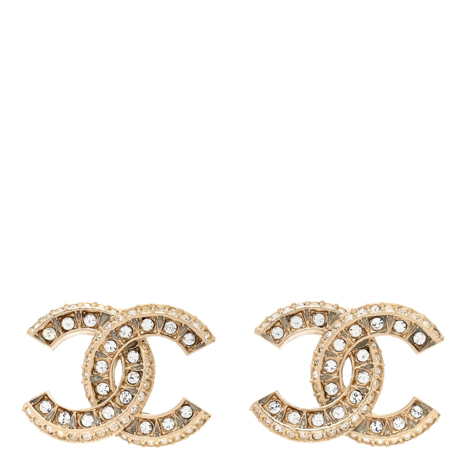 Chanel Crystal Timeless CC Earrings Light Gold 1 of 6