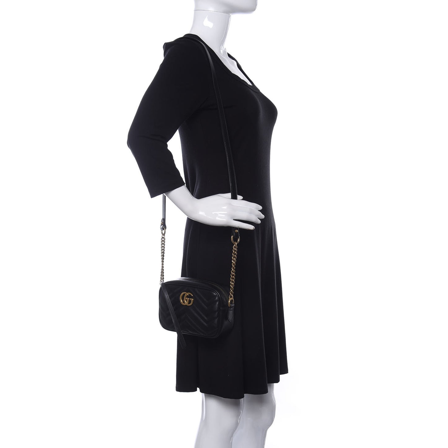 Calfskin Matelasse Mini GG Marmont Chain Shoulder Bag Black