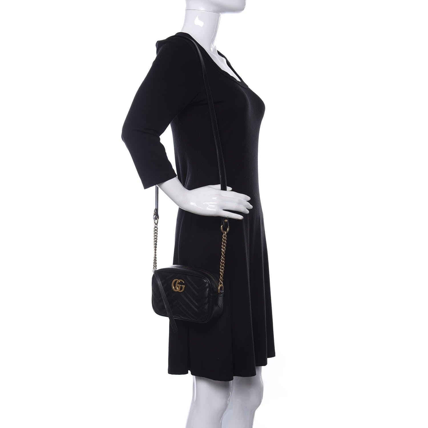 Gucci Calfskin Matelasse Mini GG Marmont Chain Shoulder Bag Black 2 of 10