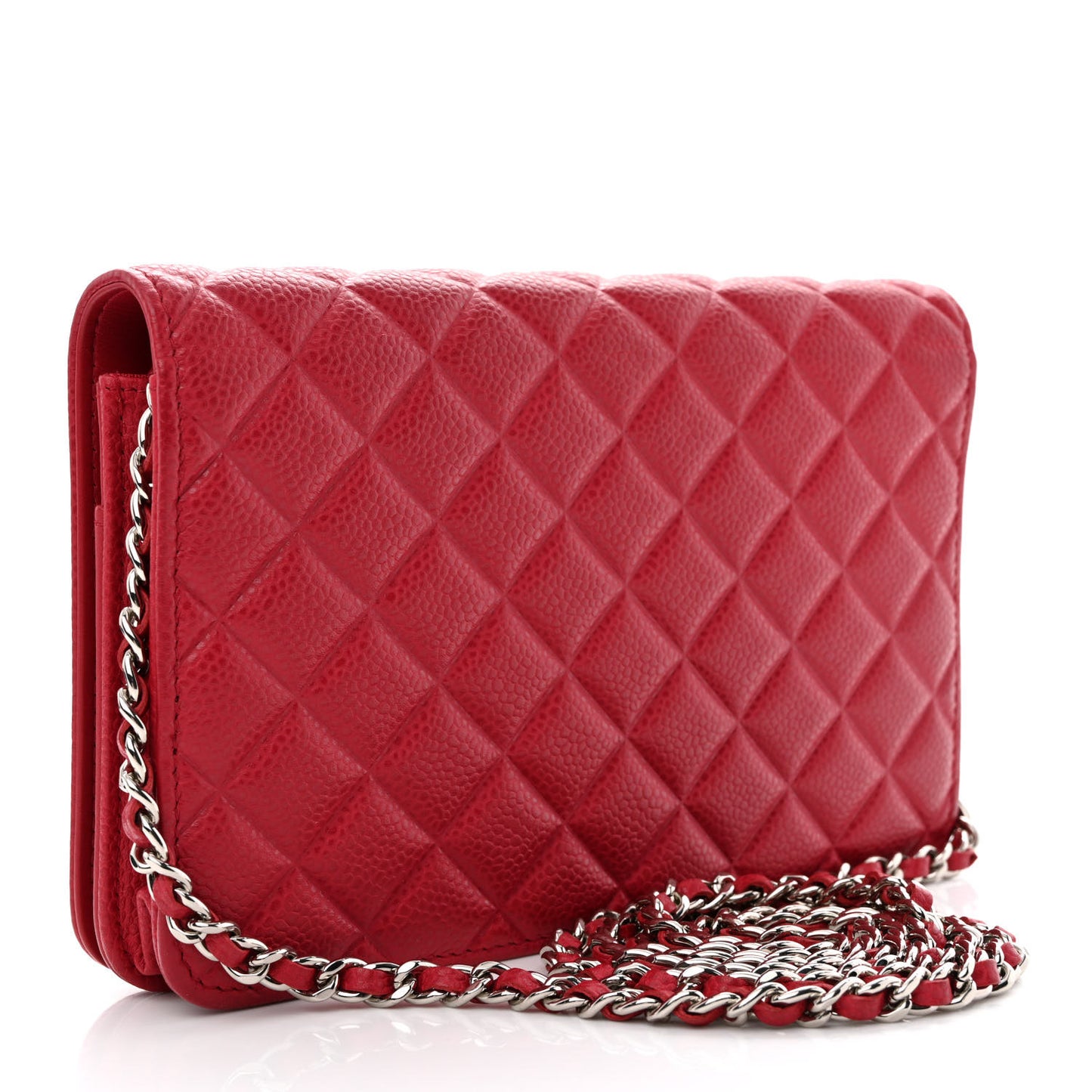 Caviar Quilted Diamond CC Wallet On Chain WOC Red