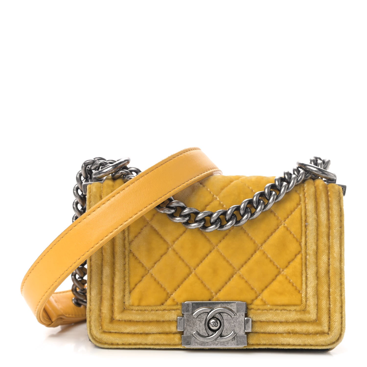 Chanel Velvet Quilted Mini Boy Flap Yellow 1 of 4