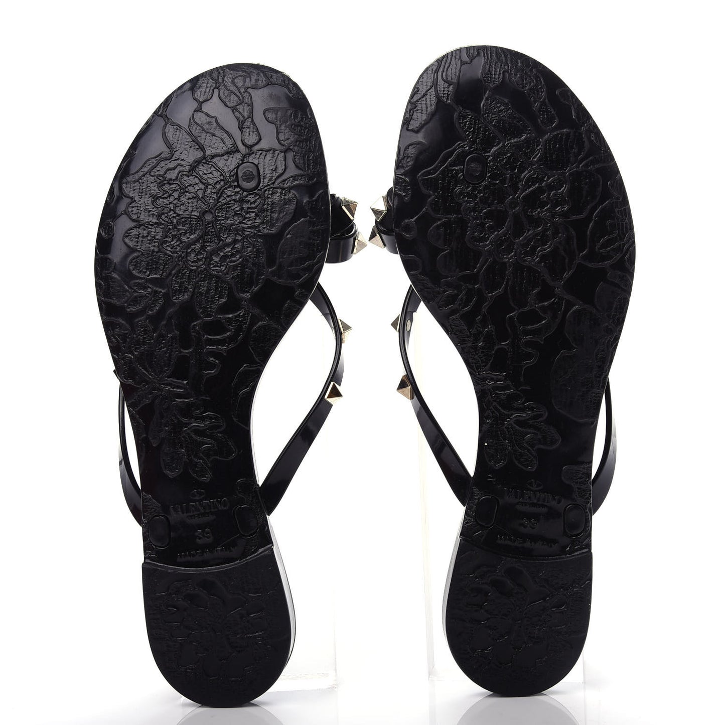 PVC Jelly Rockstud Bow Thong Sandals 39 Black