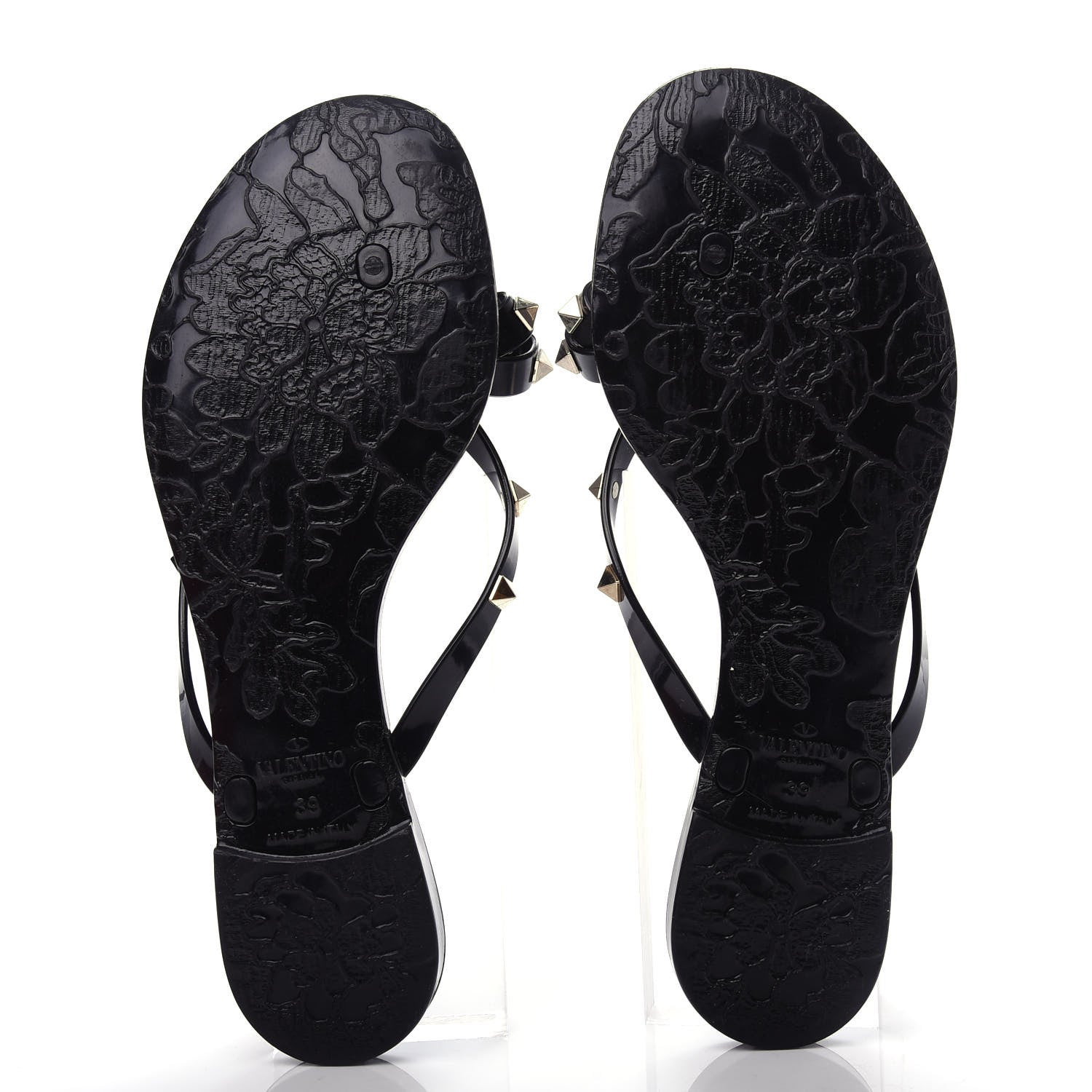 Valentino Garavani PVC Jelly Rockstud Bow Thong Sandals 39 Black 6 of 10