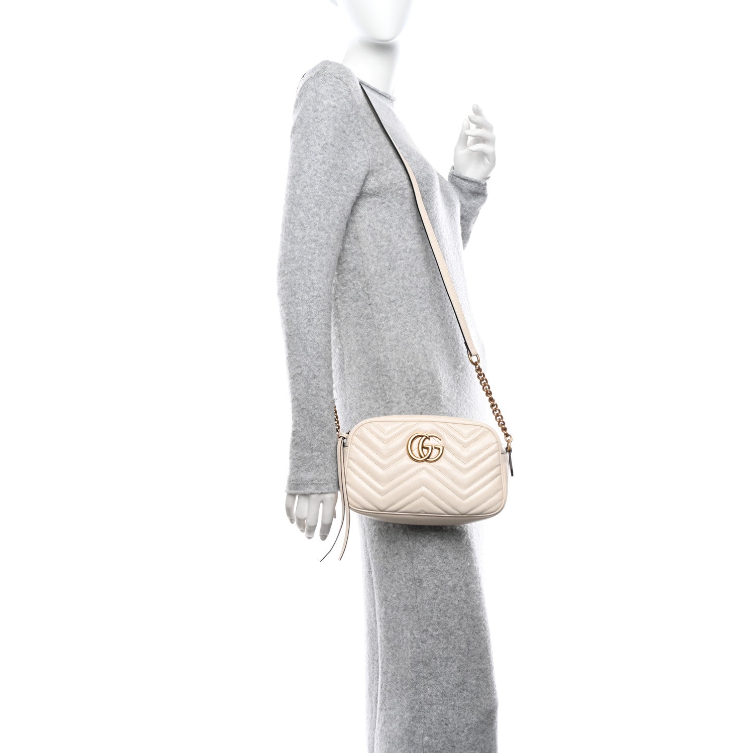Gucci Calfskin Matelasse Small GG Marmont Chain Shoulder Bag White 2 of 10