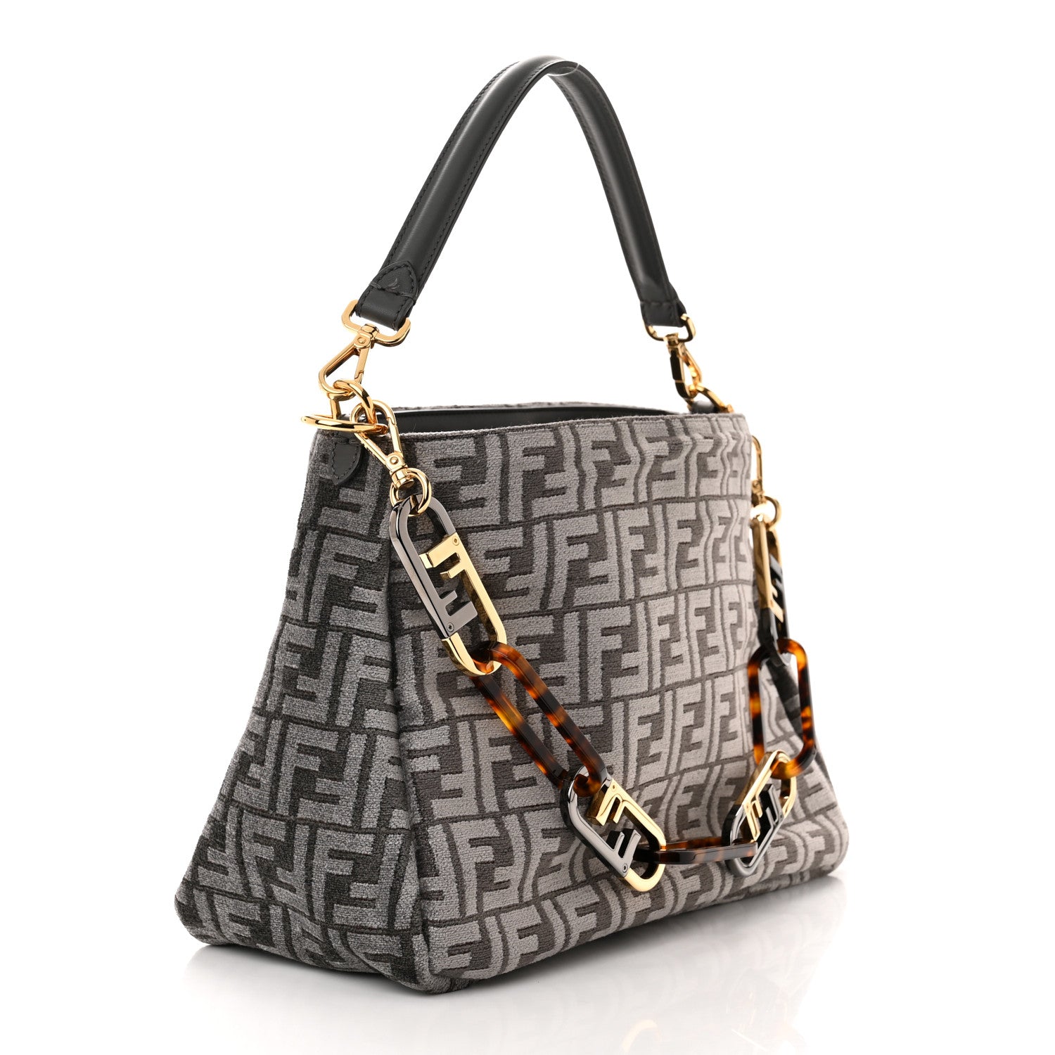 Fendi Chenille Vitello Seta Plexiglass FF Fendi O'Lock Zipper Anthracite Asfalto 3 of 10