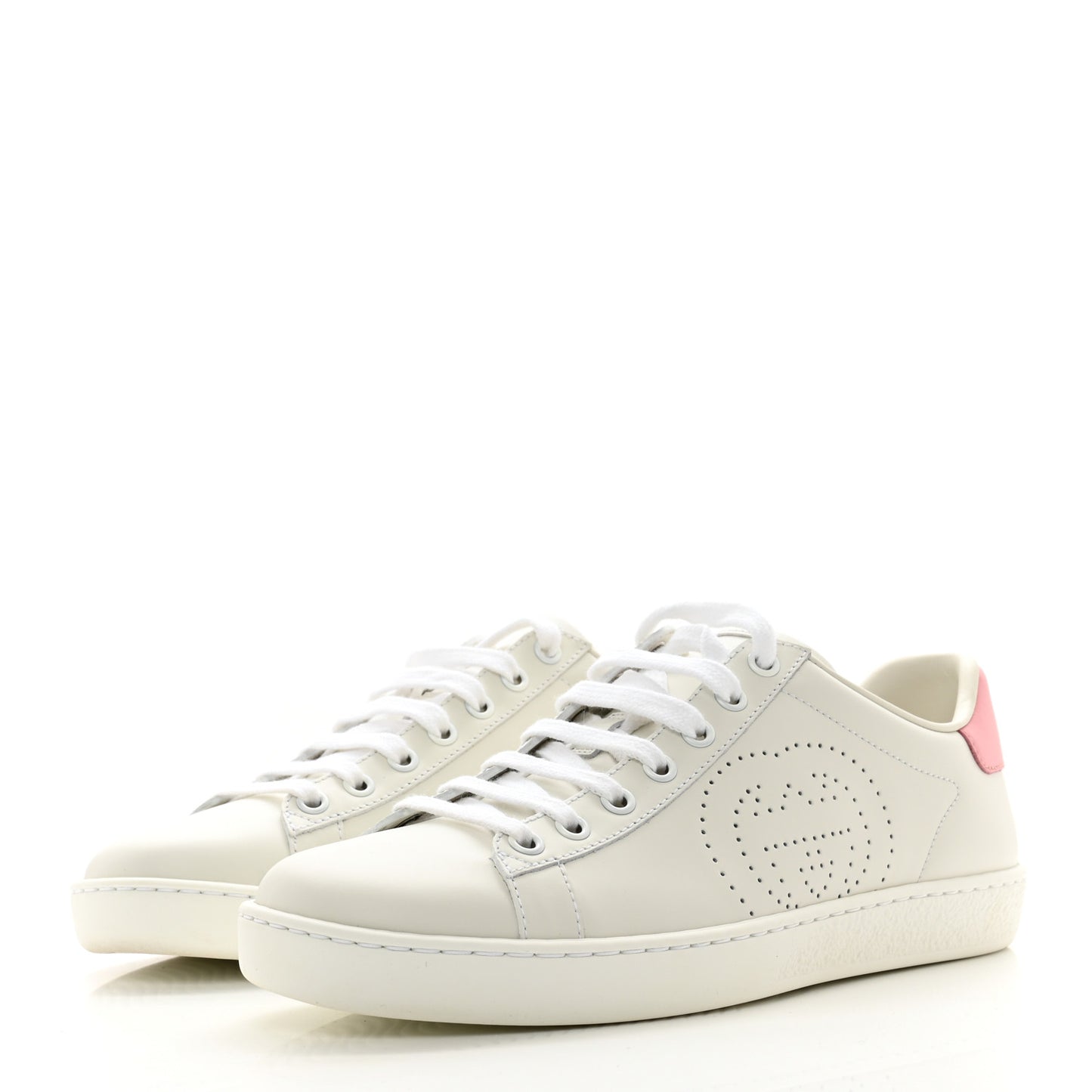 Calfskin Interlocking G Perforated Womens Ace Sneakers 38 White Rose
