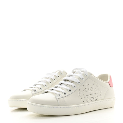 Gucci Calfskin Interlocking G Perforated Womens Ace Sneakers 38 White Rose 3 of 9