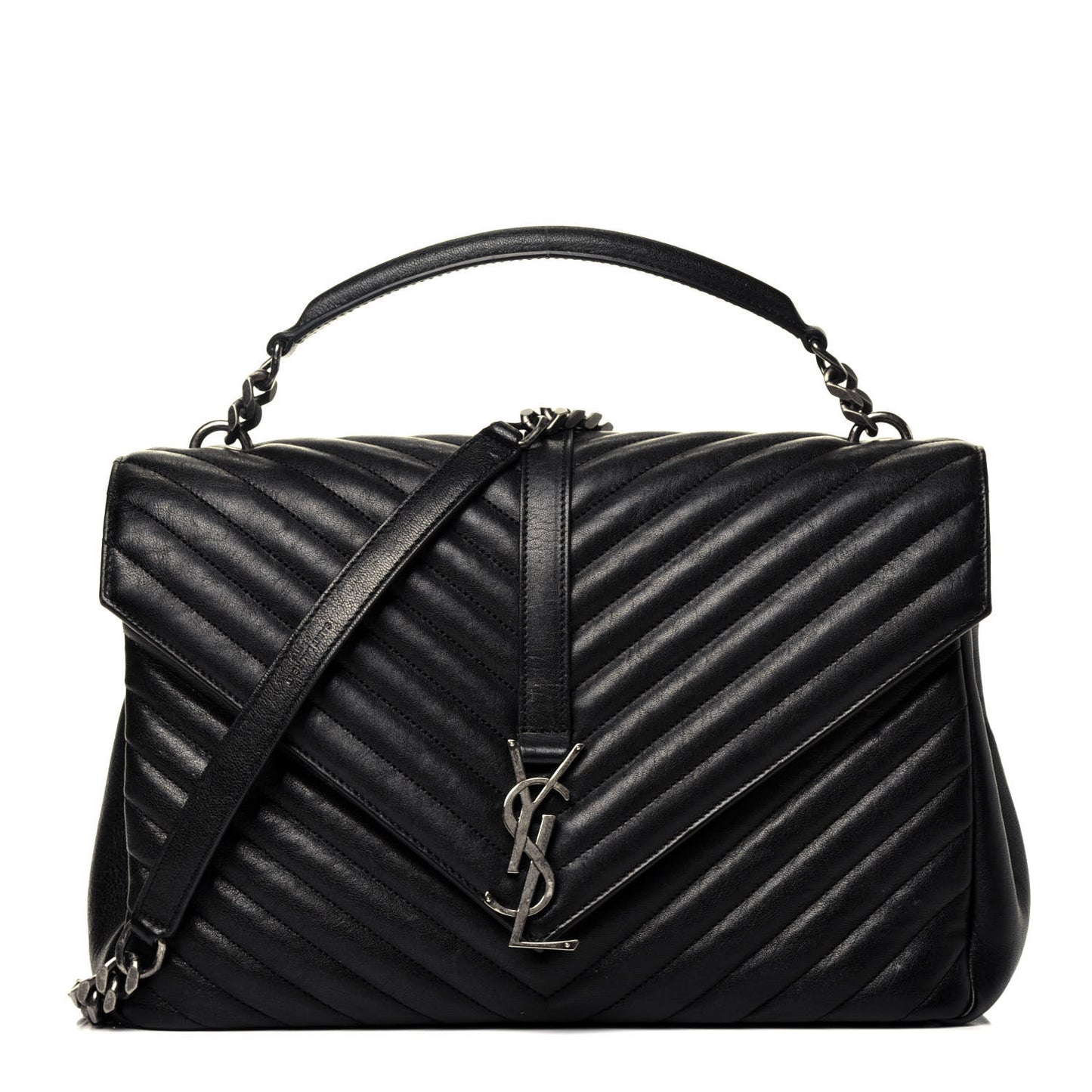Sheepskin Matelasse Chevron Monogram Large College Satchel Black