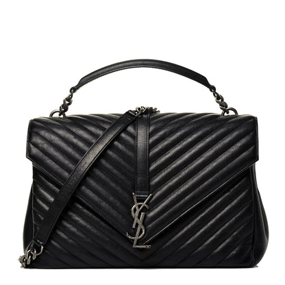 Saint Laurent Sheepskin Matelasse Chevron Monogram Large College Satchel Black 1 of 10