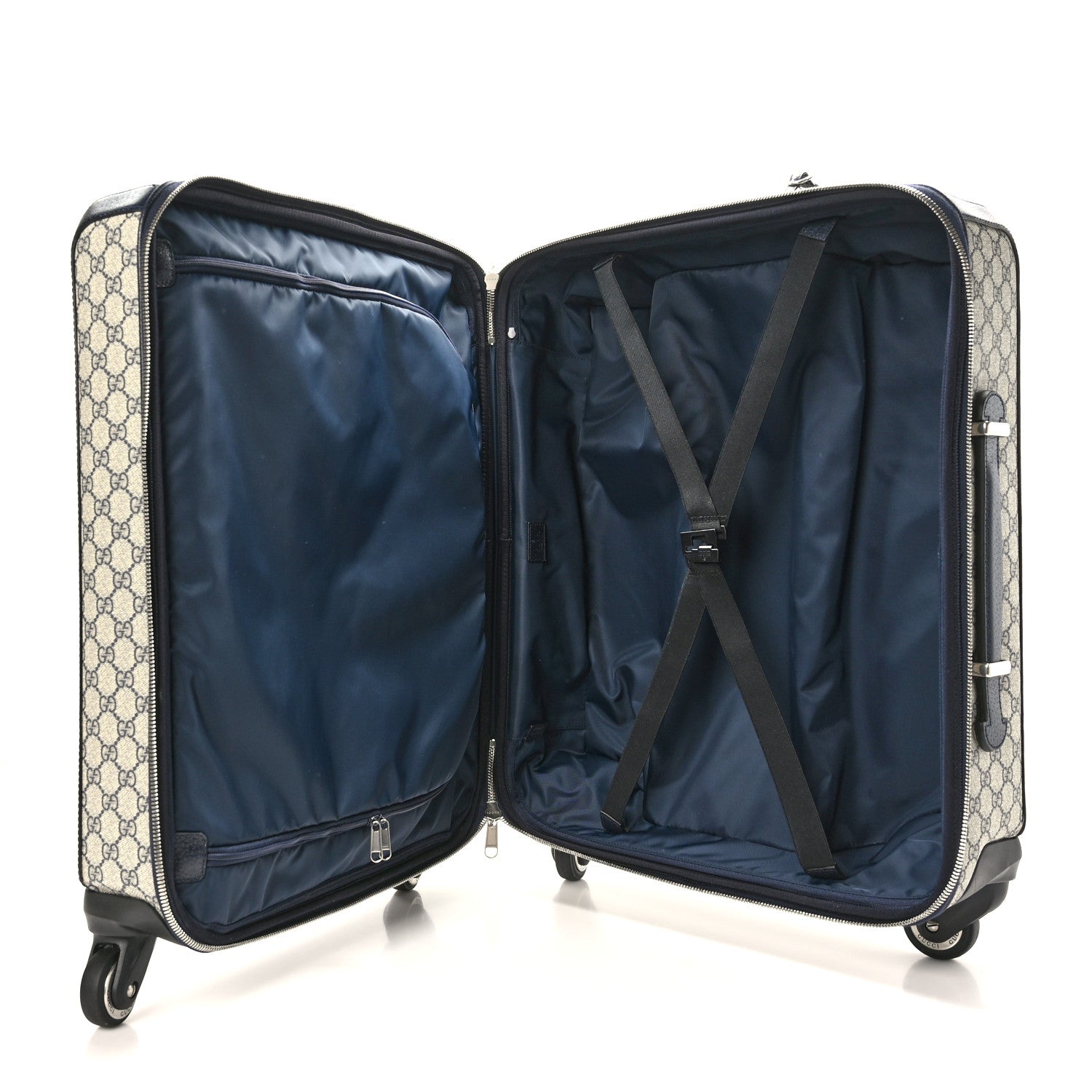 Gucci GG Supreme Monogram Textured Dollar Calfskin Web Savoy Cabin Plus Trolley Beige Blue 4 of 9