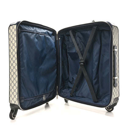 Gucci GG Supreme Monogram Textured Dollar Calfskin Web Savoy Cabin Plus Trolley Beige Blue 4 of 9