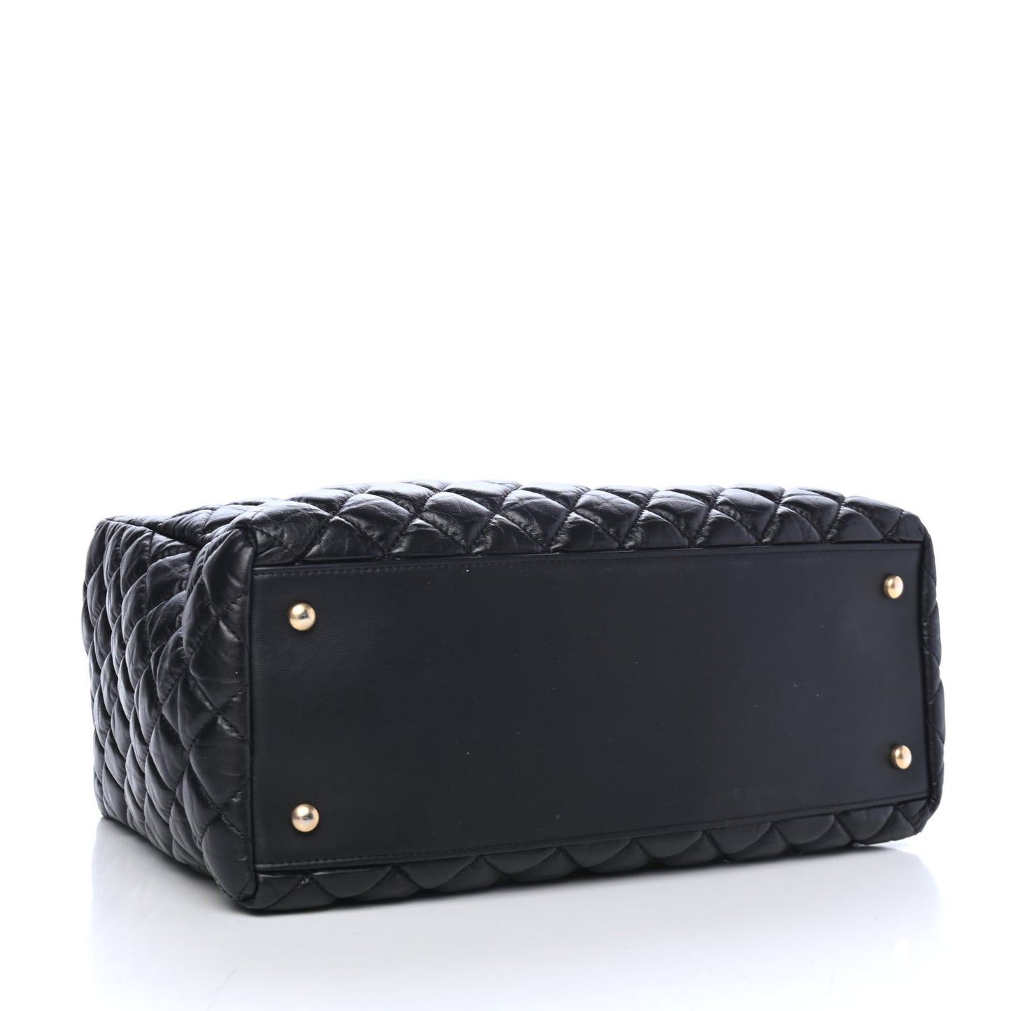 Aged Calfskin Quilted Large Coco Handle Shopping Tote Black