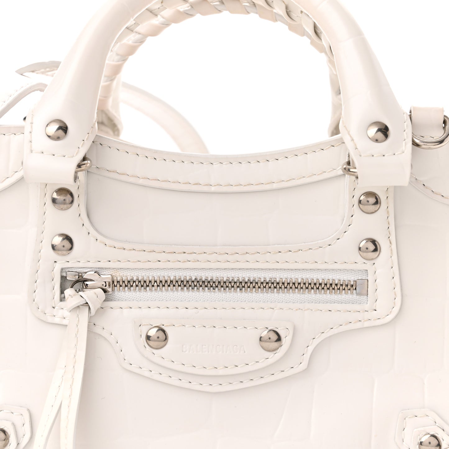 Semi Shiny Calfskin Crocodile Embossed Neo Classic Silver Hardware Mini City White