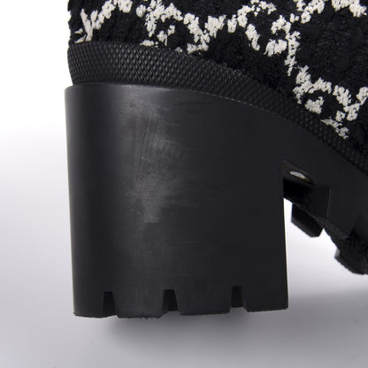 Gucci Tweed GG Monogram Lace Up Combat Ankle Boots 40.5 Black 11 of 12