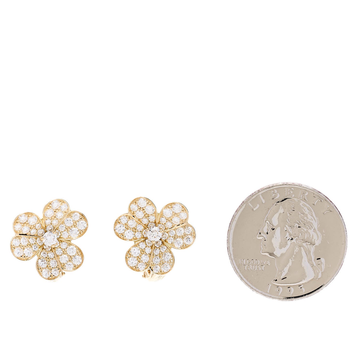 Van Cleef & Arpels 18K Yellow Gold Diamond Small Frivole Pave Earrings 2 of 4