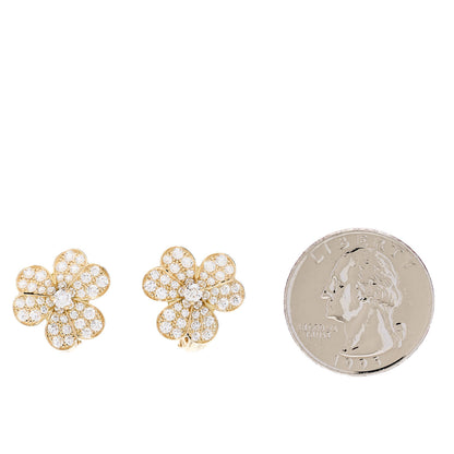 Van Cleef & Arpels 18K Yellow Gold Diamond Small Frivole Pave Earrings 2 of 4