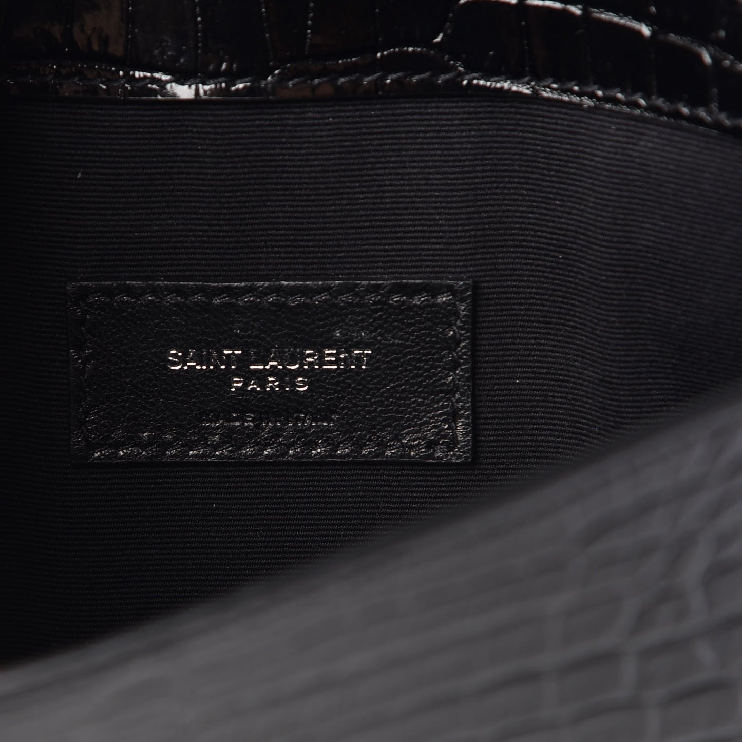 Calfskin Crocodile Embossed Uptown Monogram Clutch Black