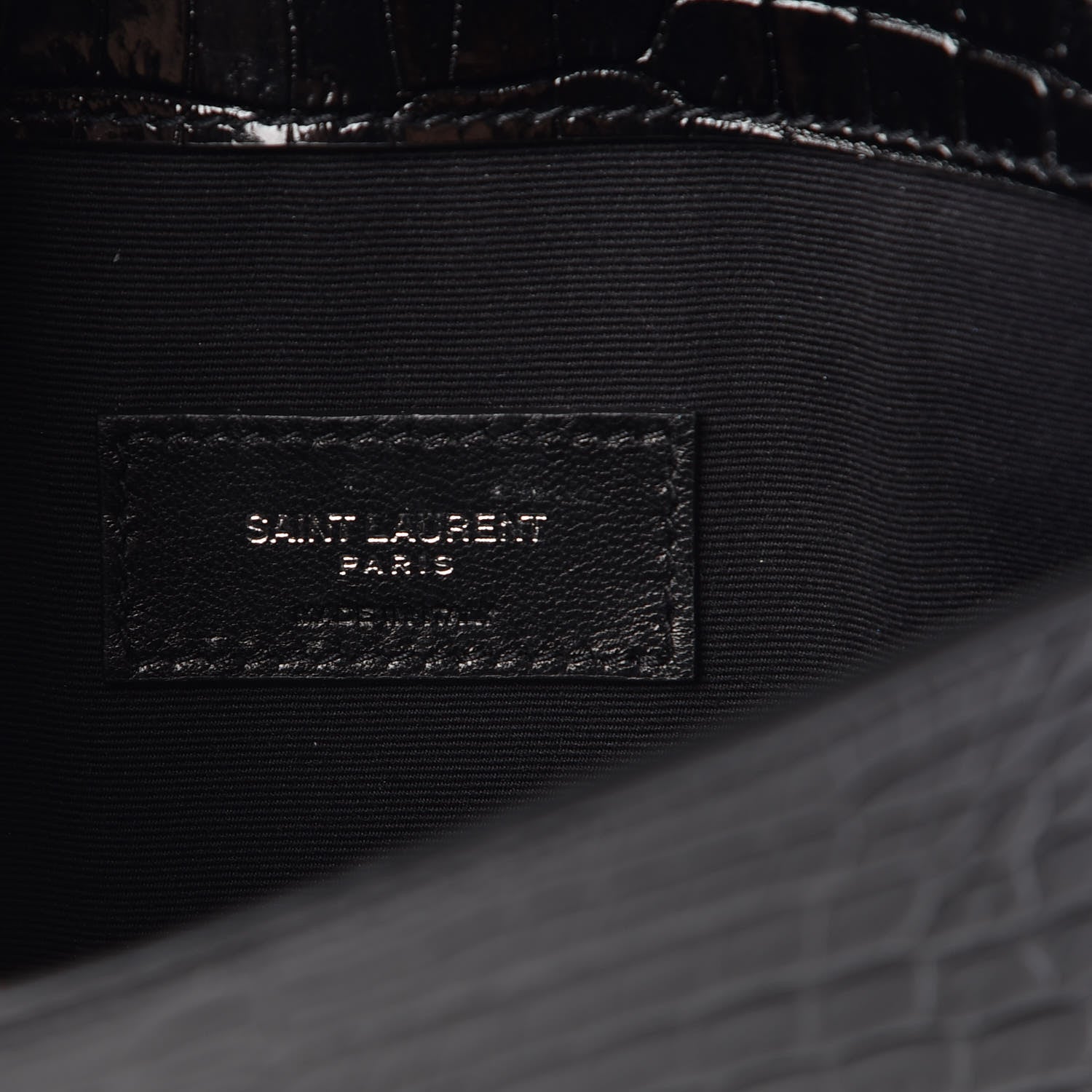 Saint Laurent Calfskin Crocodile Embossed Uptown Monogram Clutch Black 6 of 7