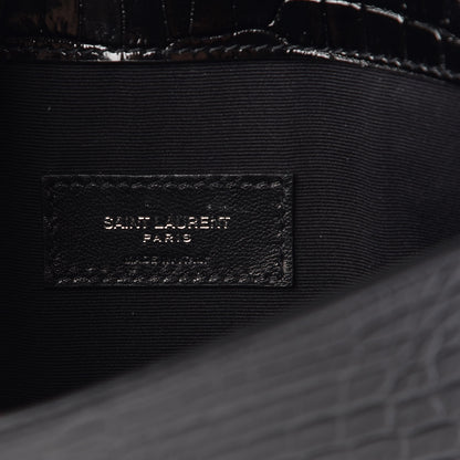 Saint Laurent Calfskin Crocodile Embossed Uptown Monogram Clutch Black 6 of 7