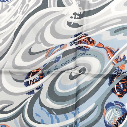 Hermes Silk De la Mer Au Ciel Scarf 90 Blue Jean Ceil Corail 3 of 5