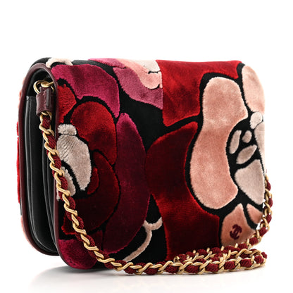 Chanel Velvet Lambskin Mini Camellia Flap Black Burgundy 3 of 12