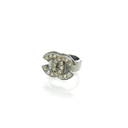 Chanel Crystal CC Logo Ring Silver 6.5 3 of 6