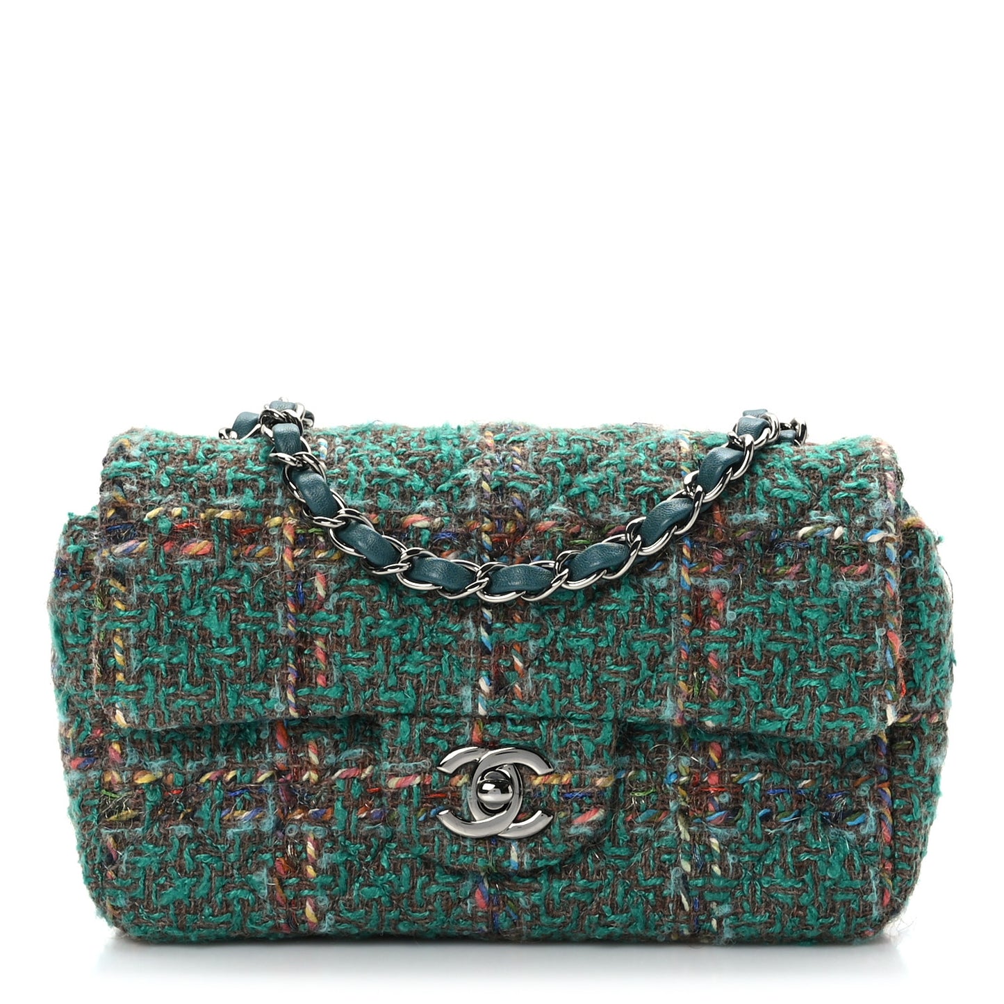Tweed Quilted Mini Rectangular Flap Green