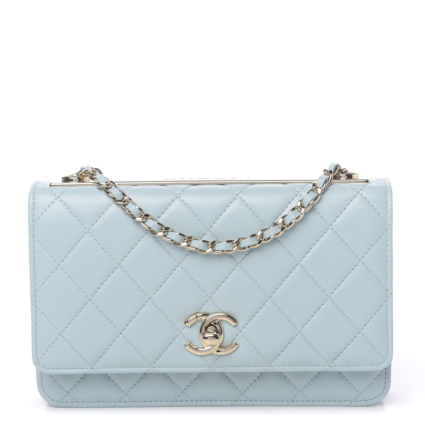 Lambskin Quilted Trendy CC Wallet On Chain WOC Light Blue