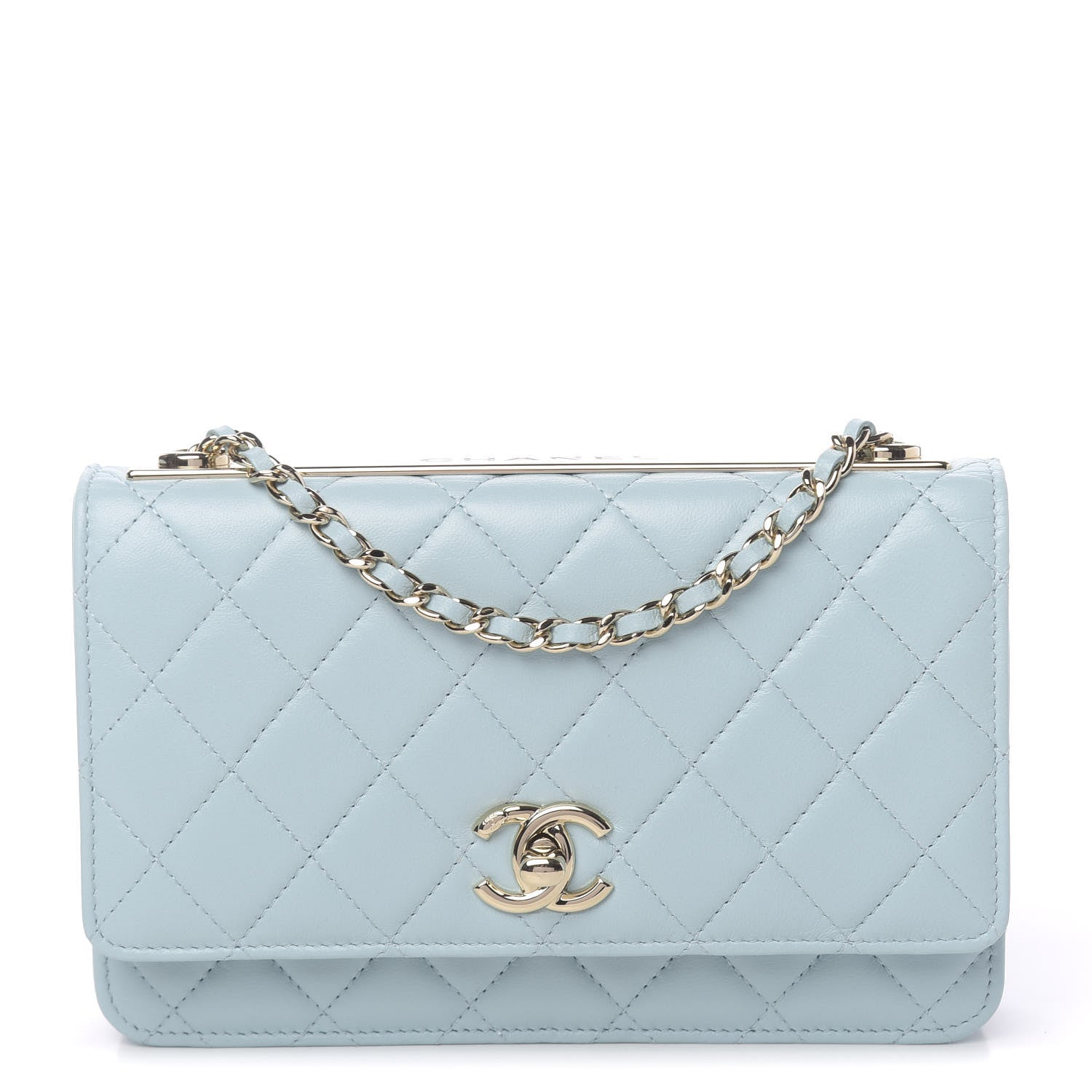Chanel Lambskin Quilted Trendy CC Wallet On Chain WOC Light Blue 1 of 14