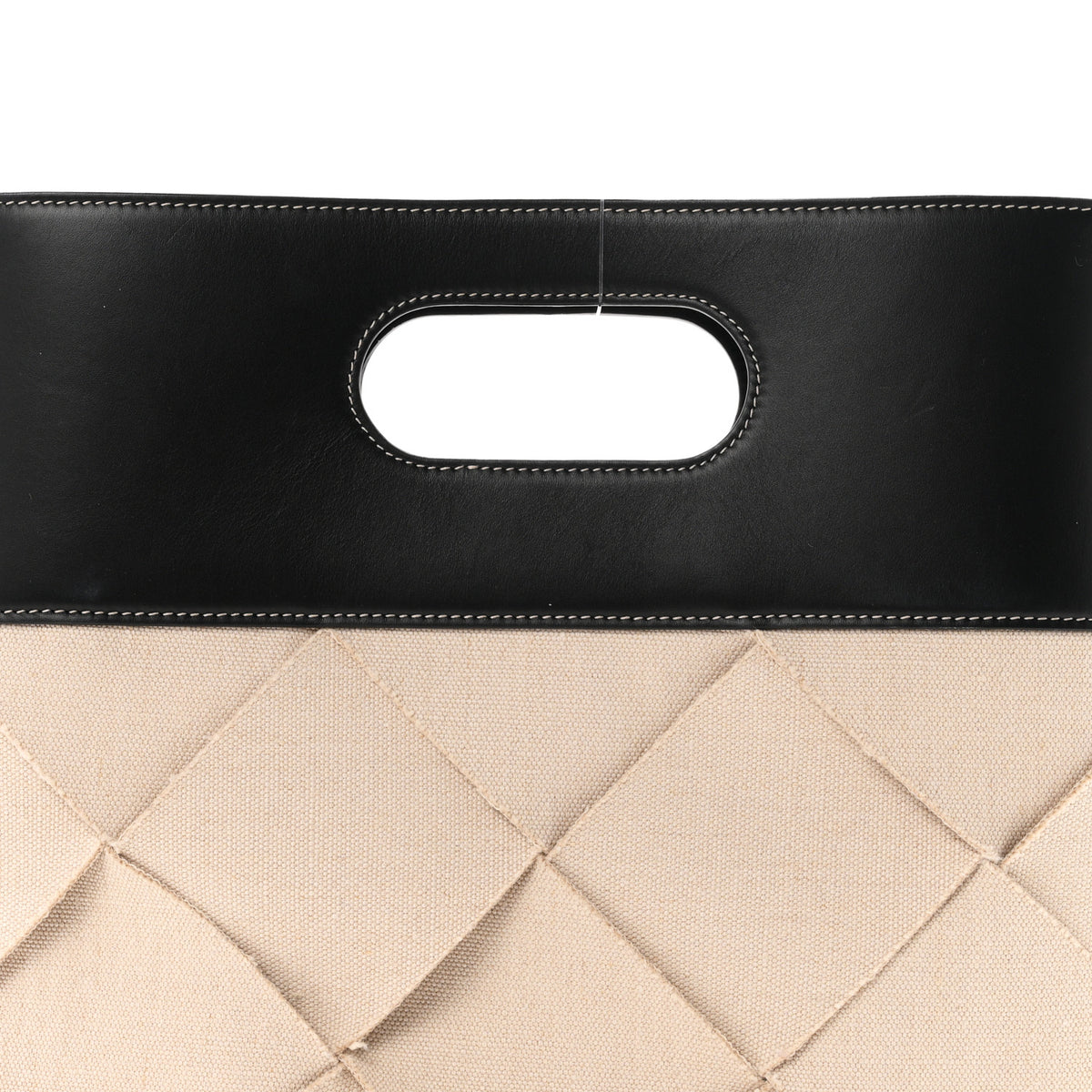 Linen French Calfskin Small Slip Tote Natural Black
