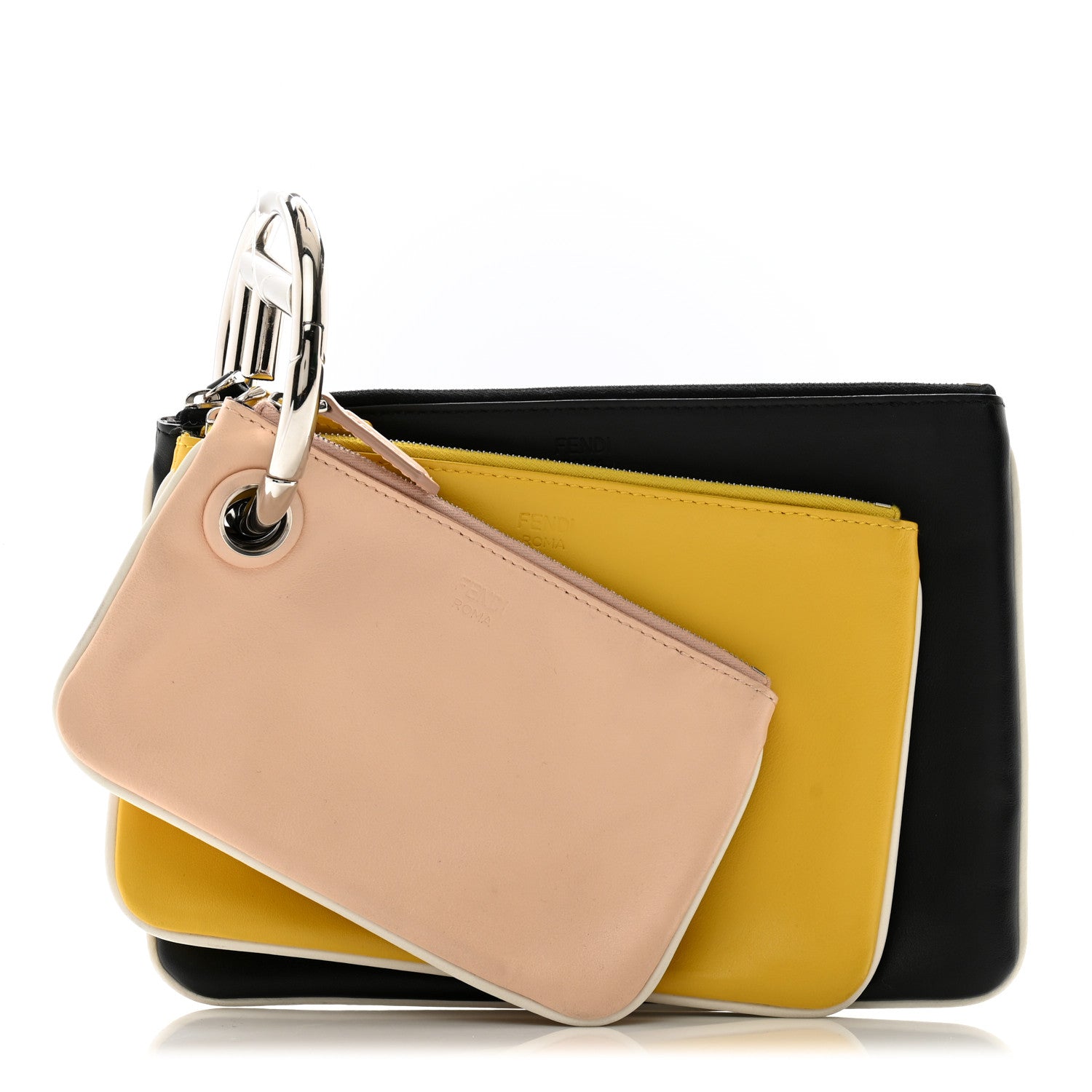 Fendi Vitello Century Opaco F is Fendi Tri-Color Triplette Pouch Set Black Multicolor 1 of 13