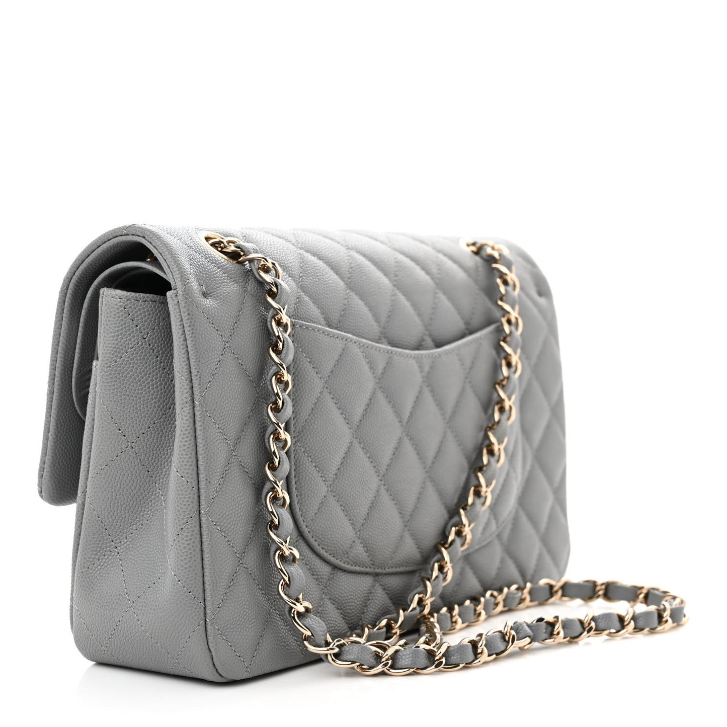 Caviar Quilted Medium Double Flap Grey