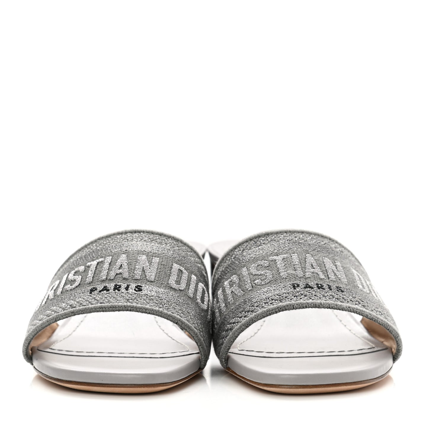 Canvas Lame Embroidered Dway 50mm Slide Sandals 37.5 Metal Grey