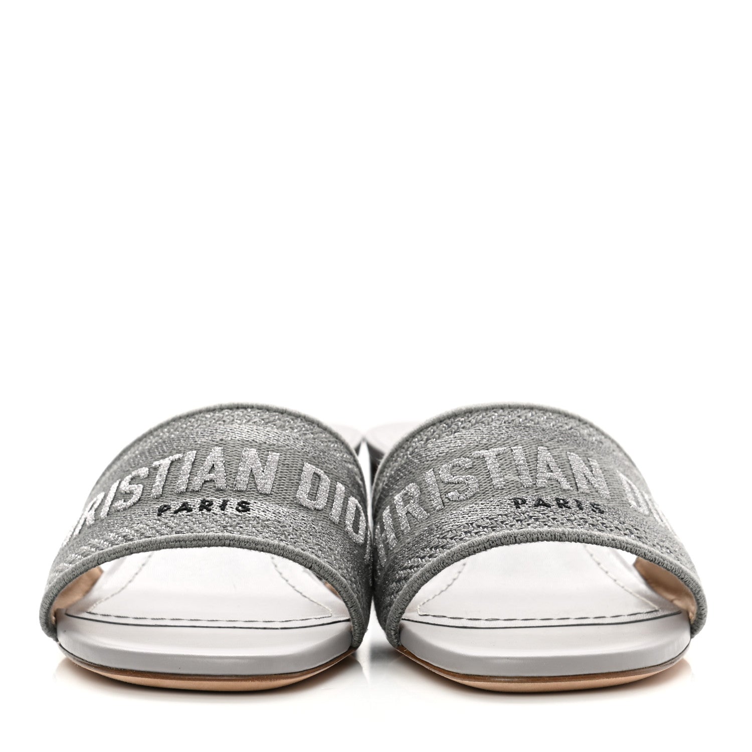 Christian Dior Canvas Lame Embroidered Dway 50mm Slide Sandals 37.5 Metal Grey 2 of 8