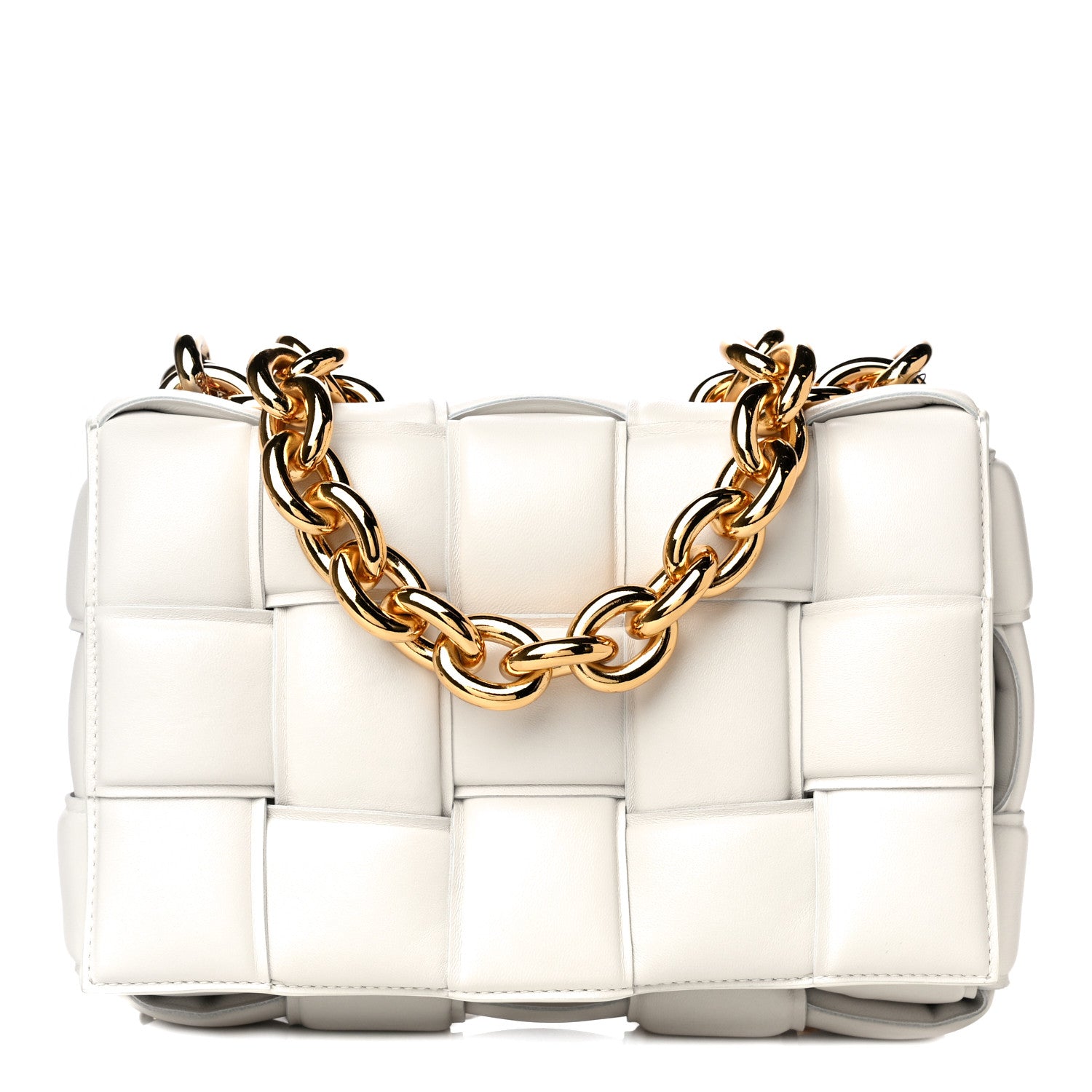 Bottega Veneta Lambskin Maxi Intreccio Padded Chain Cassette Crossbody Bag White 1 of 16