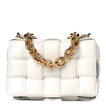 Bottega Veneta Lambskin Maxi Intreccio Padded Chain Cassette Crossbody Bag White 1 of 16