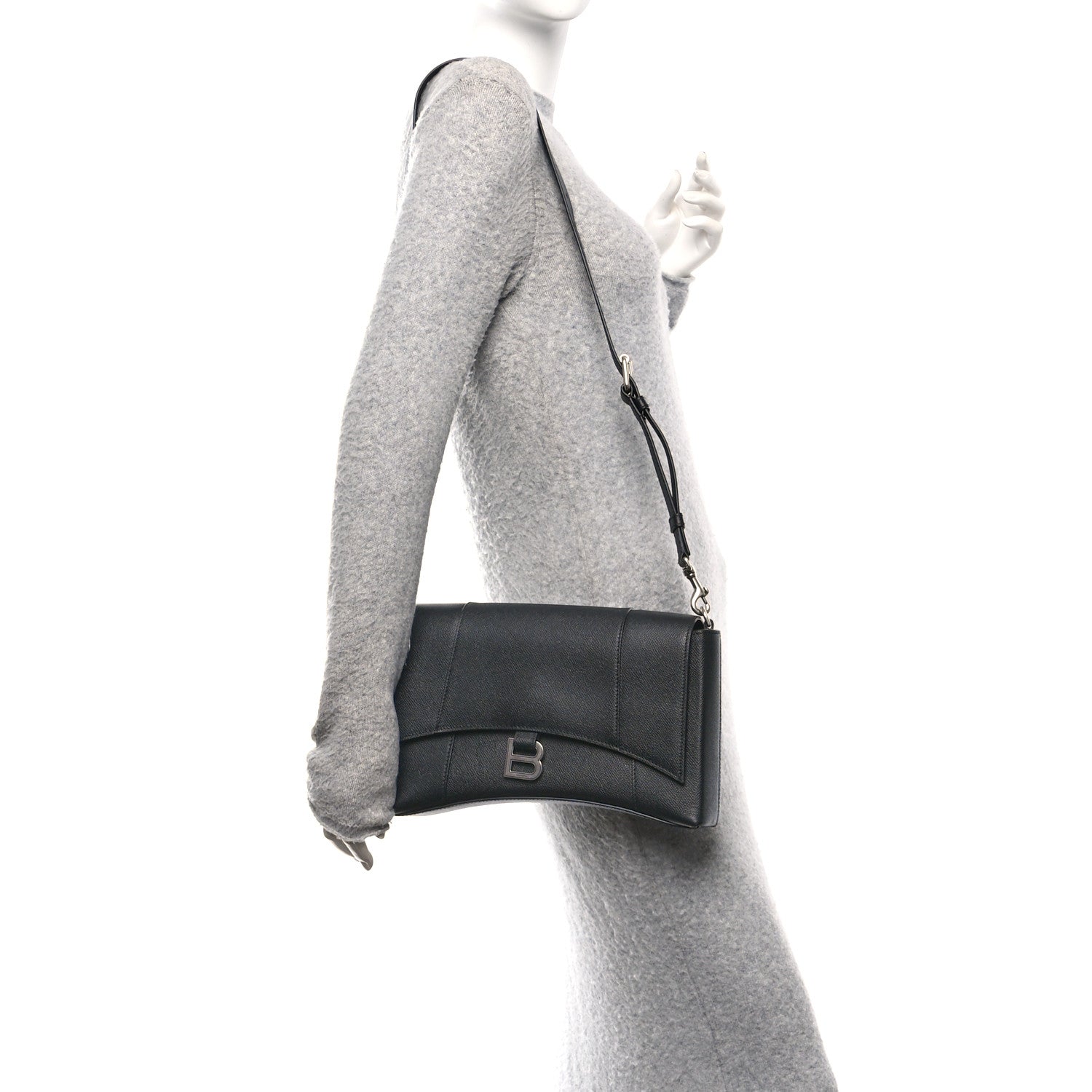 Balenciaga Semi Matte Soft Textured Calfskin Downtown Shoulder Bag Black 2 of 11