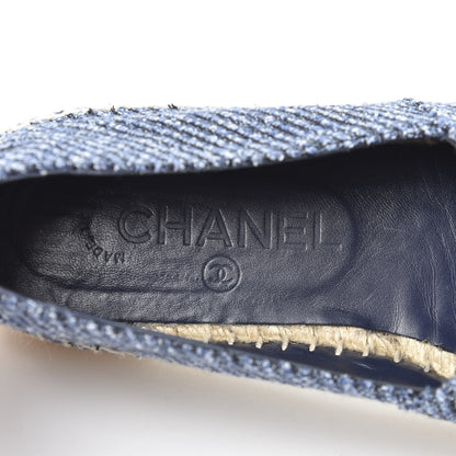 Chanel Cotton Tweed CC Espadrilles 36 Blue Ecru Black 8 of 11