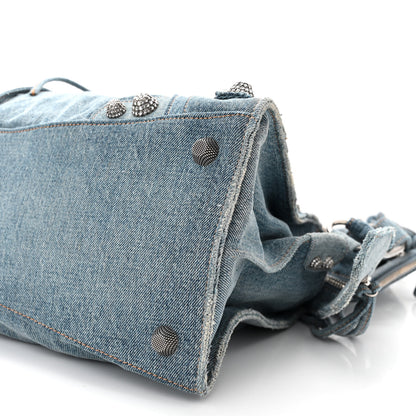 Balenciaga Washed Frayed Denim Crystal Neo Cagole City Handbag Blue 10 of 11