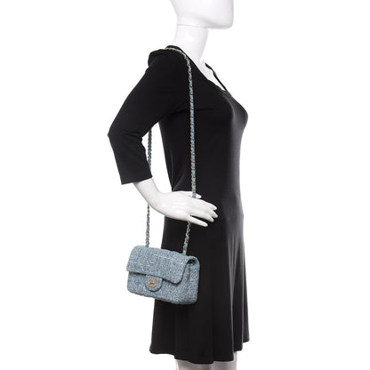 Chanel Tweed Quilted Mini Rectangular Flap Turquoise Purple White Red 2 of 11