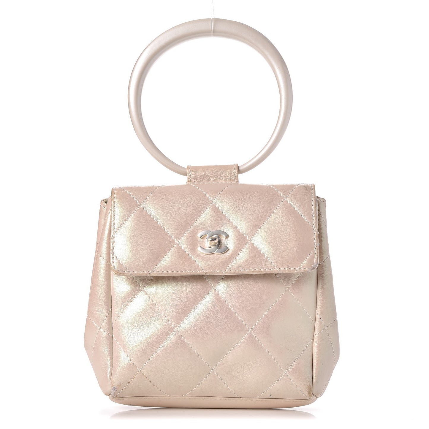 Iridescent Lambskin Quilted Round Handle Mini Flap