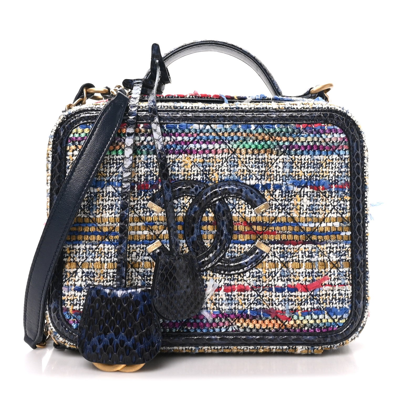Chanel Tweed Snakeskin Quilted Medium CC Filigree Vanity Case Multicolor 1 of 10