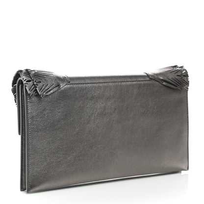 Jimmy Choo Metallic Calfskin Laser Cut Ruffled Isabella Clutch Gray 3 of 8
