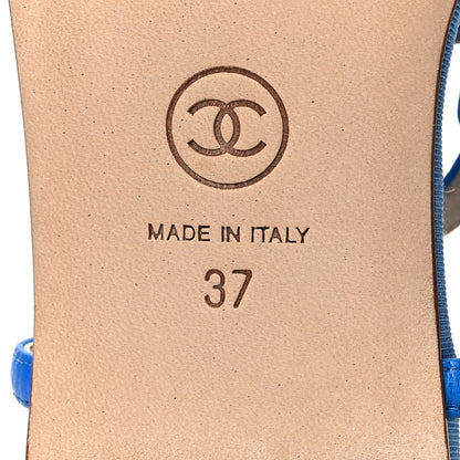 Chanel Lambskin CC Logo Thong Sandals 37 Blue 6 of 7