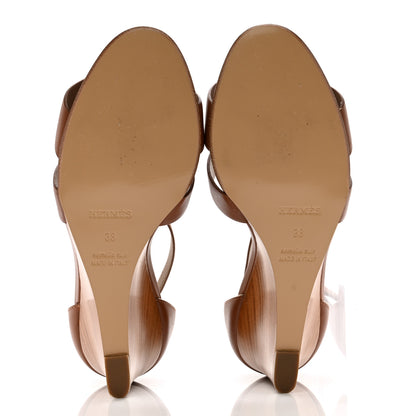 Hermes Calfskin Legend Wedge Sandals 38 Gold 7 of 11