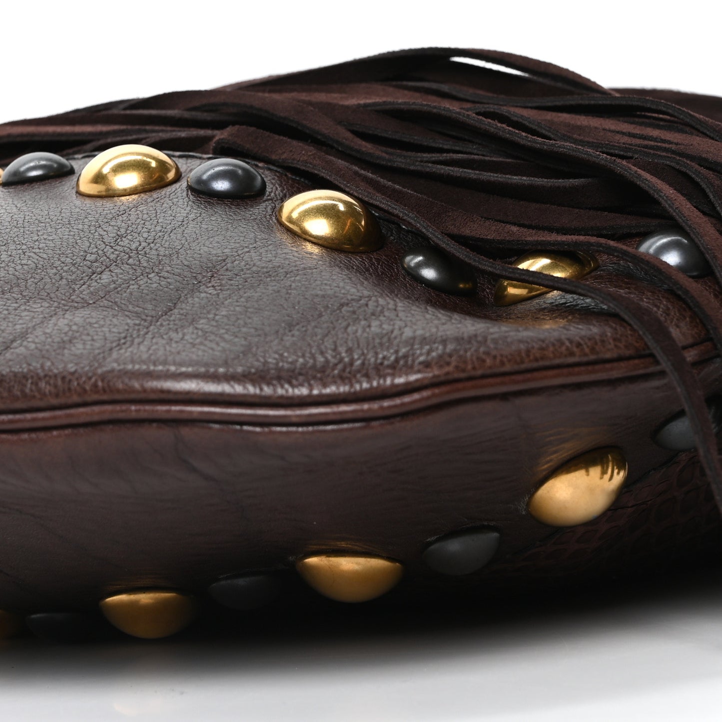 Suede Snakeskin Fringe Babouska Hobo Brown